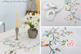 Rectangle  peach blossom embroidery table cloth 200x150cm - include 8 napkins 